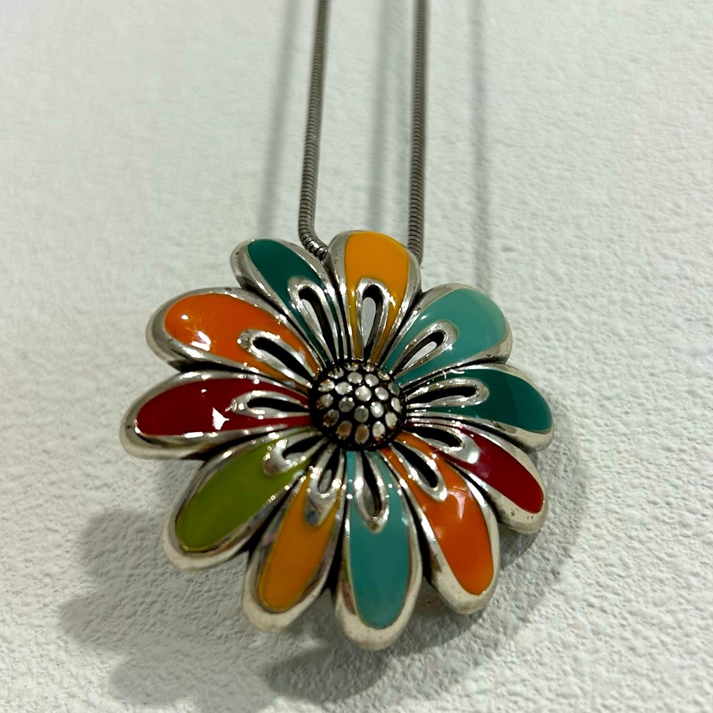 Brighton Posh Posey Flower Enamel Pendant Necklace Retired Multicolor Silver
